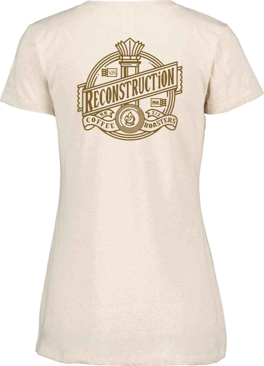 Oyster Shell V-Neck Tee with Reconstruction Logo on Back